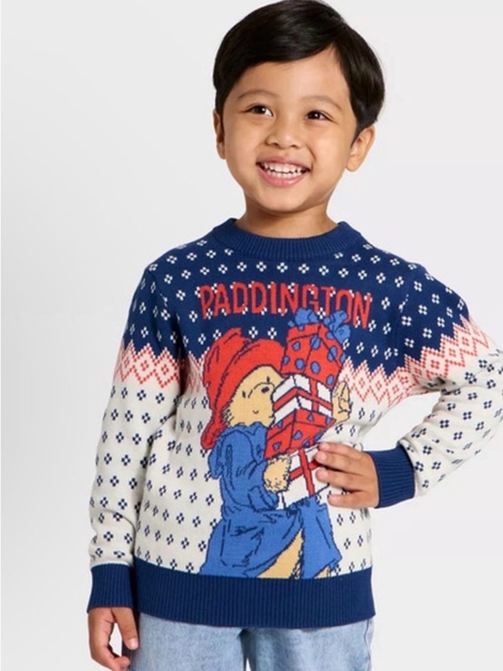 Paddington Bear Toddler Christmas Holiday Sweater Knit Fair Isle Size 2T NEW